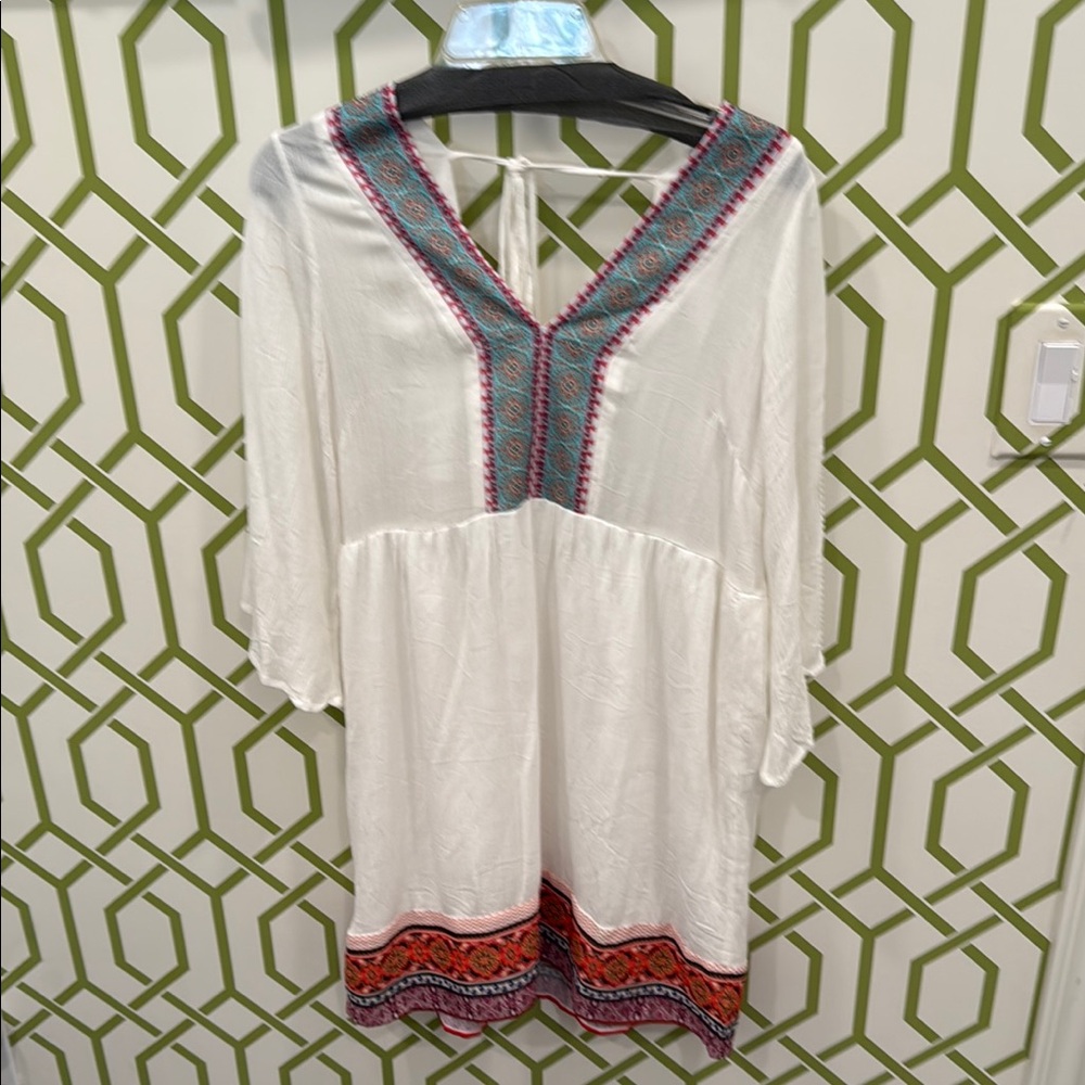 White Mark Darling White Dress with Teal and Pink Accents!